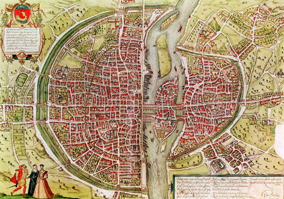 Map of Paris from 'Civitates orbis terrarrum' by Georg Braun (1541-1622) and Franz Hogenbergh (1540- de Georg Braun