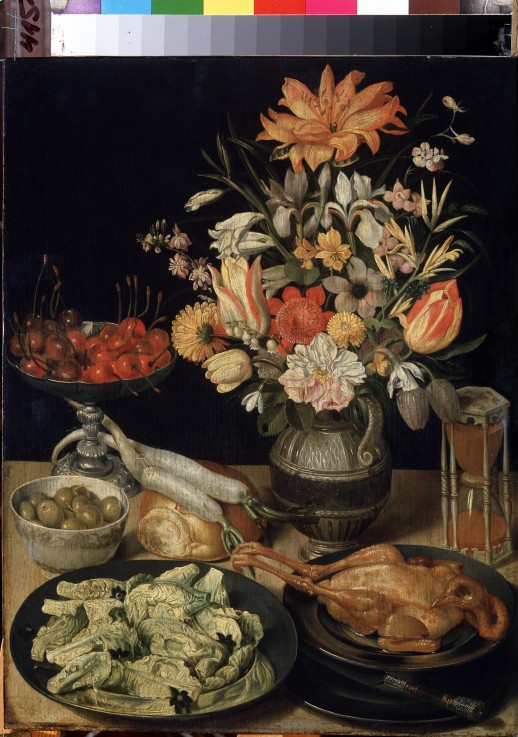 Still life with flowers and snack de Georg Flegel