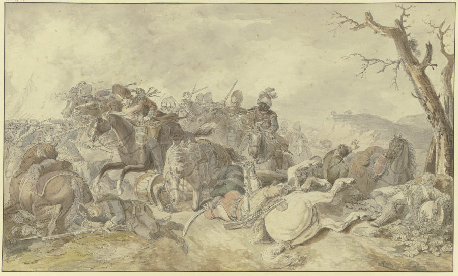 Kavallerieangriff gegen Infanterie, rechts ein sterbender Tambour de Georg Friedrich Hoch
