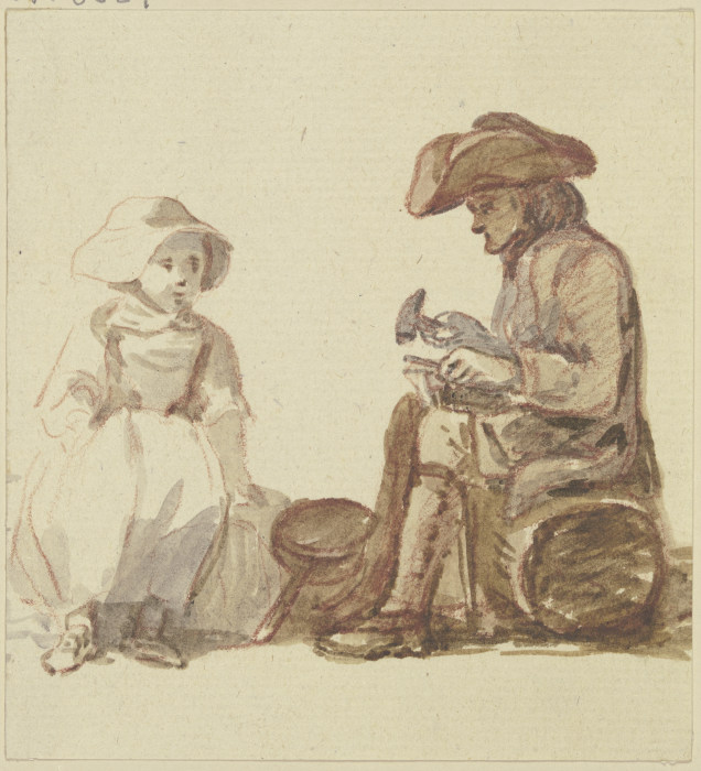 Sitzender Kesselflicker, links neben ihm ein Mädchen de Georg Melchior Kraus