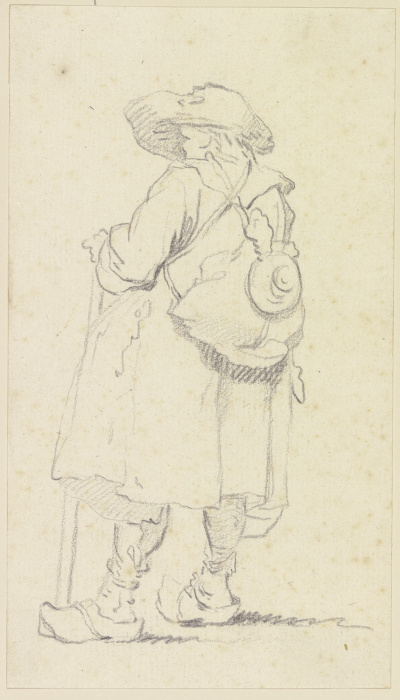 Stehender Wanderer mit Stab und Gepäck auf dem Rücken, fast vom Rücken gesehen de Georg Melchior Kraus