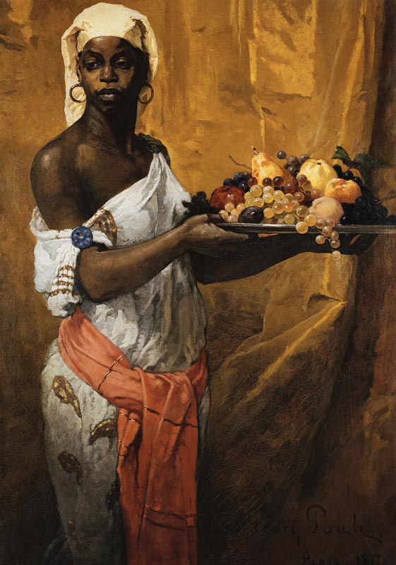 Eine schwarze Dienerin, eine Obstschale haltend de Georg Pauli