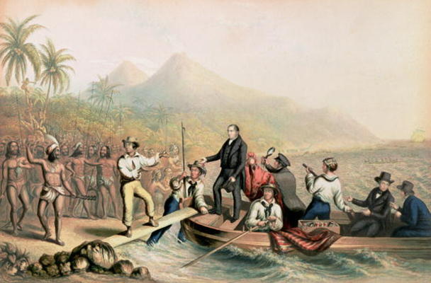 The Return of the Rev. John Williams at Tanna in the South Seas, the day before he was massacred (pr de George Baxter