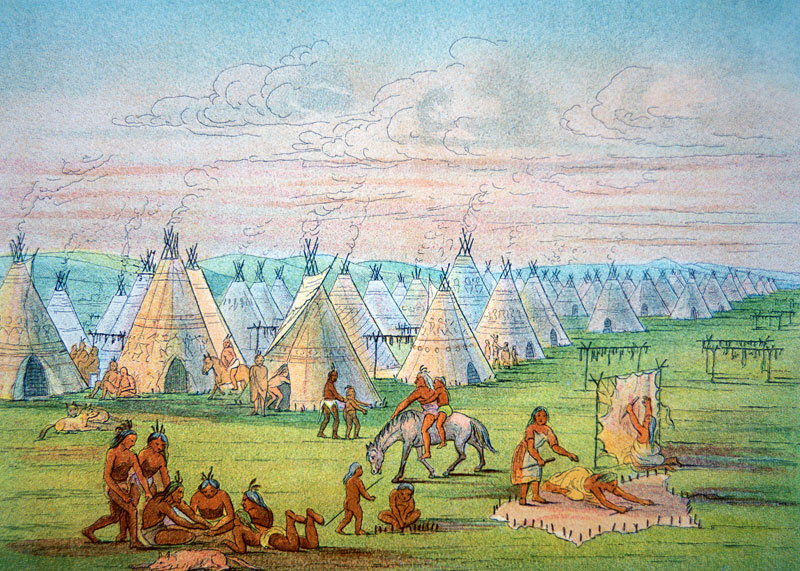 Sioux Camp Scene, 1841 (w/c & ink on paper) de George Catlin