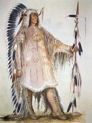 Mato-Tope, second chief of the Mandan people in 1833 (colour litho) de George Catlin