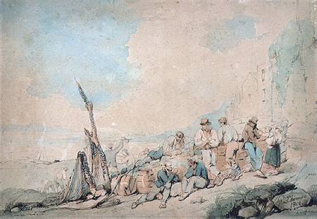 Coast Scene with Figures near a wall de George Chinnery