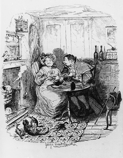 Mr Bumble and Mrs Corney taking tea, from ''The Adventures of Oliver Twist'' Charles Dickens (1812-7 de George Cruikshank