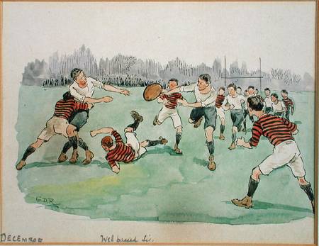 The Month of December: Rugby (pen & ink and w/c on paper) de George Derville Rowlandson