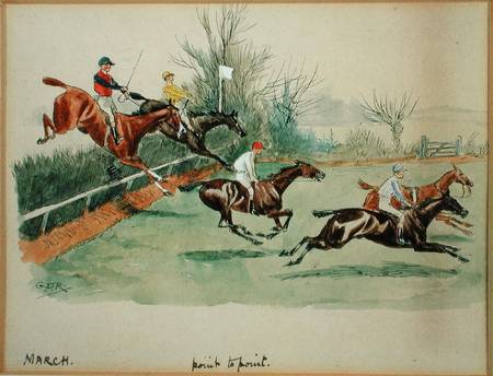 The Month of March: Point to Point (pen & ink and w/c on paper) de George Derville Rowlandson