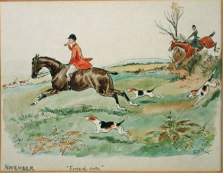 The Month of November: Hunting (pen & ink and w/c on paper) de George Derville Rowlandson