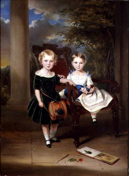 Portrait of two children called Herbert and Rose, 1844 at Poona, India de George Duncan Beechey