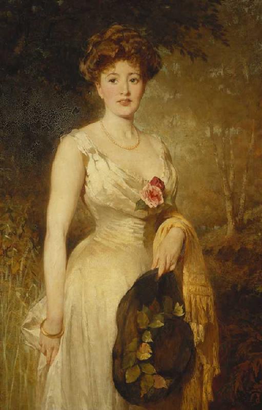 Porträt einer Dame in weißem Kleid de George Elgar Hicks
