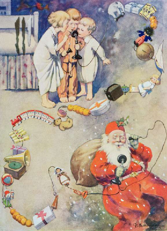 "Hullo Santa!" from Blackies Childrens Annual, Nineteenth Year Book (book illustration) de George Ernest Studdy