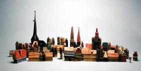 A scene from the series 'The Town at the End of the World' (painted wood)