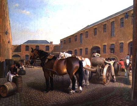Loading the Drays at Whitbread Brewery, Chiswell Street, London de George Garrard