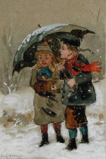 Children Playing in the Snow (w/c heightened with white on paper) de George Goodwin Kilburne