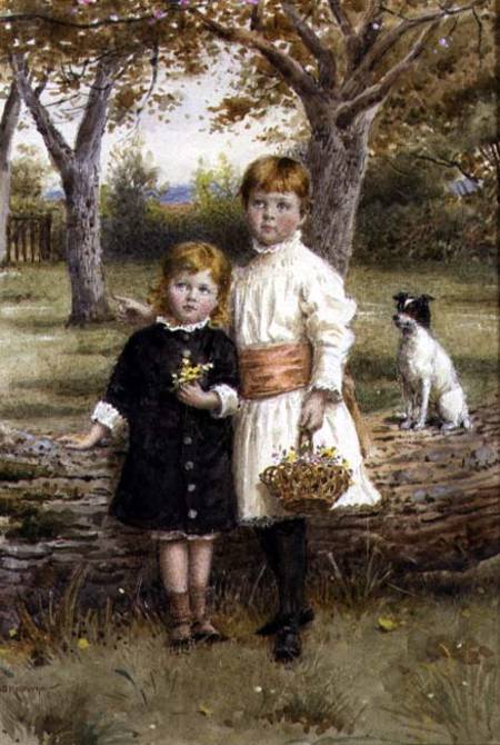 Two Sisters with a Basket of Flowers de George Goodwin Kilburne