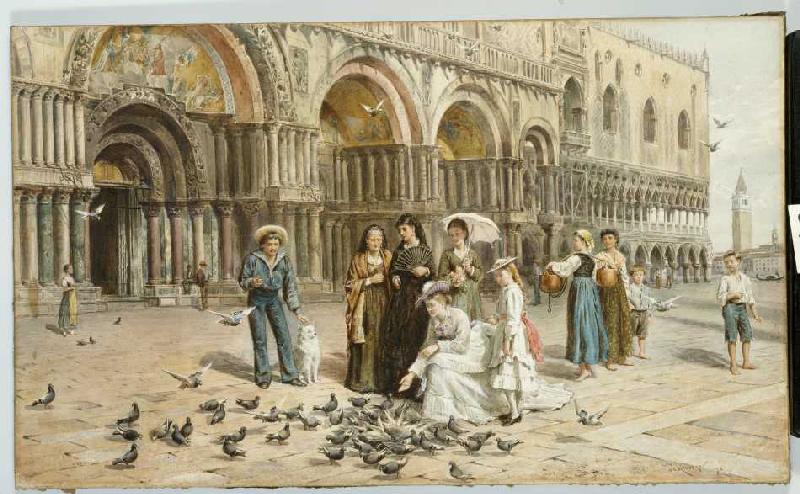 Tauben auf dem Markusplatz in Venedig de George Goodwin Kilburne
