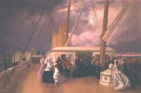 Queen Victoria investing the Sultan with the Order of the Garter on board the Royal Yacht 17th July de George Housman Thomas