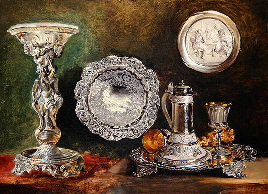A Still Life of Silver, c.1833 (oil on canvas) de George Lance