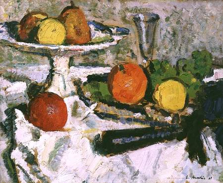 Still Life of Fruit on a White Tablecloth de George Leslie Hunter