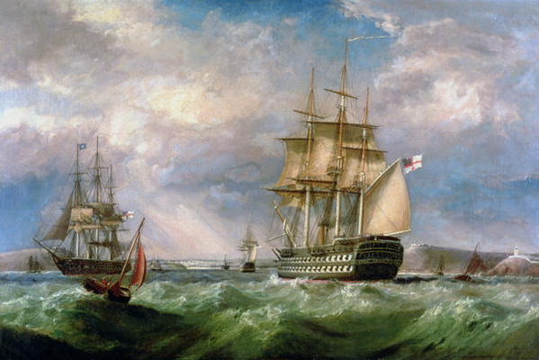 British Men-O'-War Sailing into Cork Harbour de George Mounsey Wheatley Atkinson