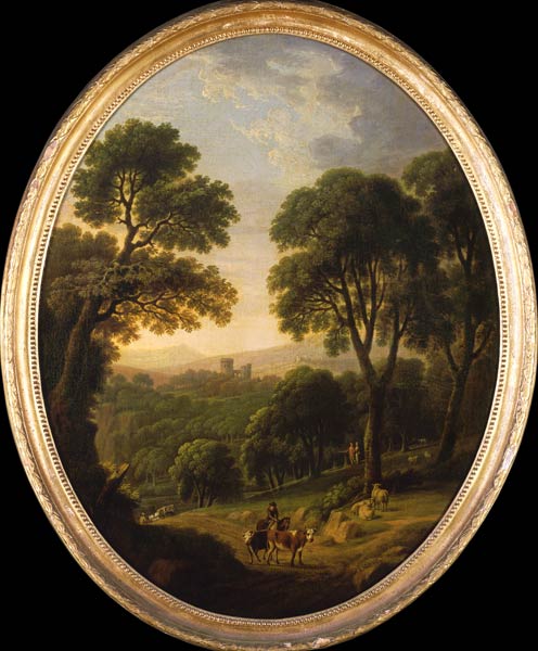 Wooded Landscape with Peasants and Cattle on a Path de George Mullins