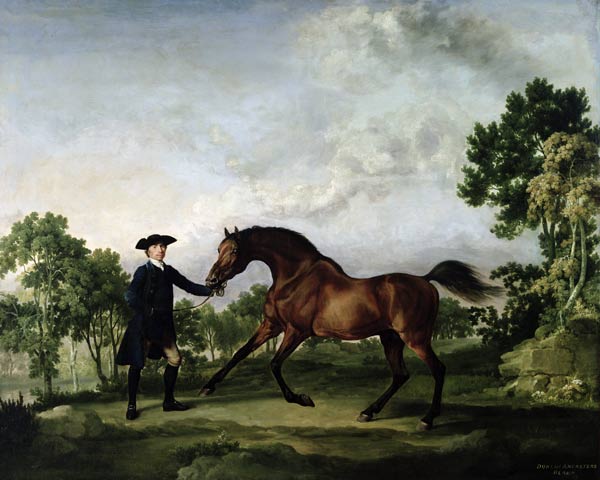 The Duke of Ancaster's bay stallion Blank, held by a groom, c.1762-5 de George Stubbs