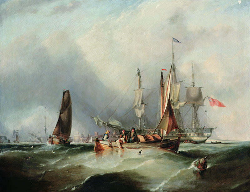 A Man-o'-War and Fishing Boats off Southsea de George the Elder Chambers