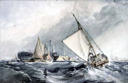 Old Men-of-War at Anchor: boats in a Gale de George the Elder Chambers