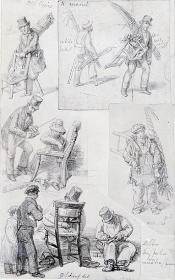 Chair menders on the streets of London, 1820-30 de George the Elder Scharf