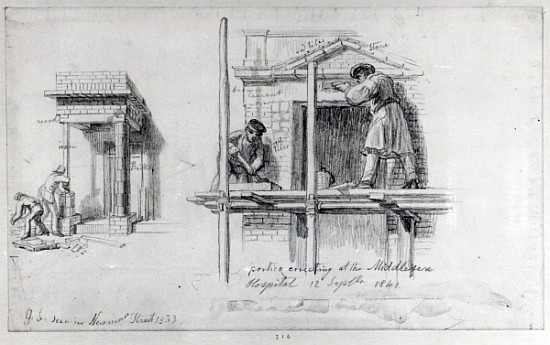 Erecting Porticos at Newham Street and Middlesex Hospital, London, 1833 and 1840 de George the Elder Scharf