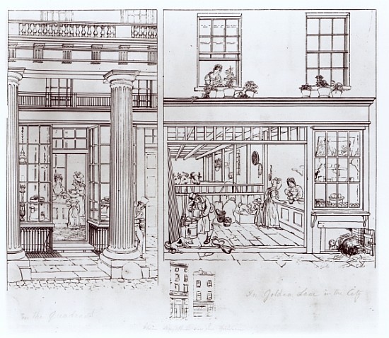 The Quadrant, Regent Street and Golden Lane, London, c.1829 (pen on paper) de George the Elder Scharf