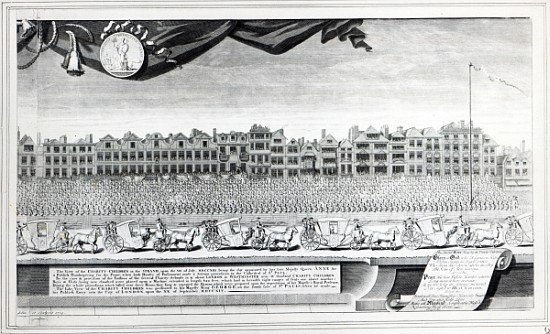 View of the Charity Children in the Strand, 7th July 1713, print made in 1715 de George Vertue