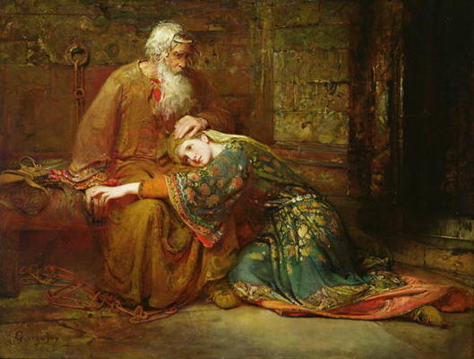 Cordelia comforting her father, King Lear, in prison, 1886 (oil on canvas) de George William Joy