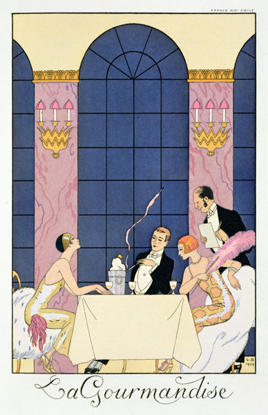 The Gourmands, 1920-30 (pochoir print) de Georges Barbier
