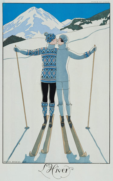 Winter: Lovers in the Snow, fashion plate from 'Twentieth Century France', 1925 (colour litho) de Georges Barbier
