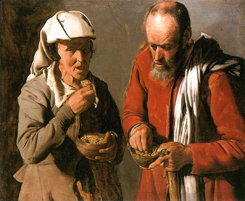 Old smallholder couple eating de Georges de La Tour