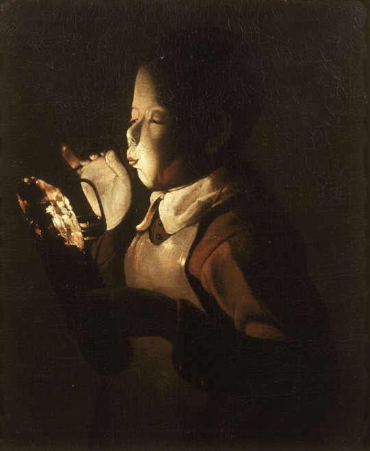 Boy Blowing at Lamp de Georges de La Tour