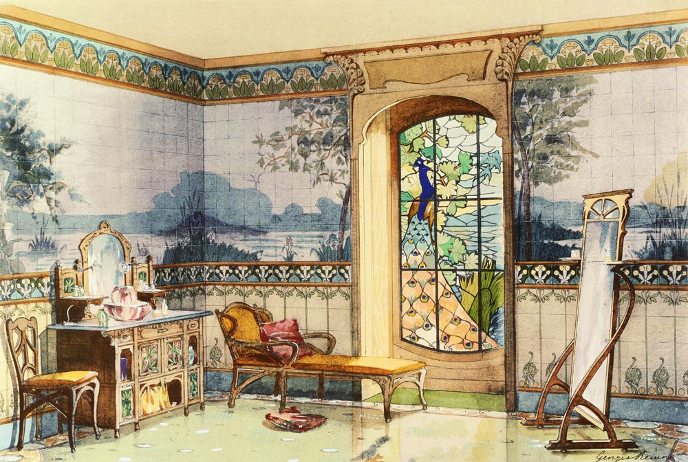 Design for a Bathroom, from 'Interieurs Modernes', published Paris, 1900 (colour litho) de Georges Remon