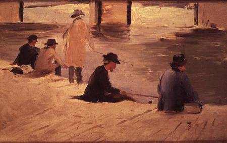 Men fishing from a jetty de Georges Seurat
