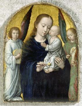 Maria with the child between angels playing instru