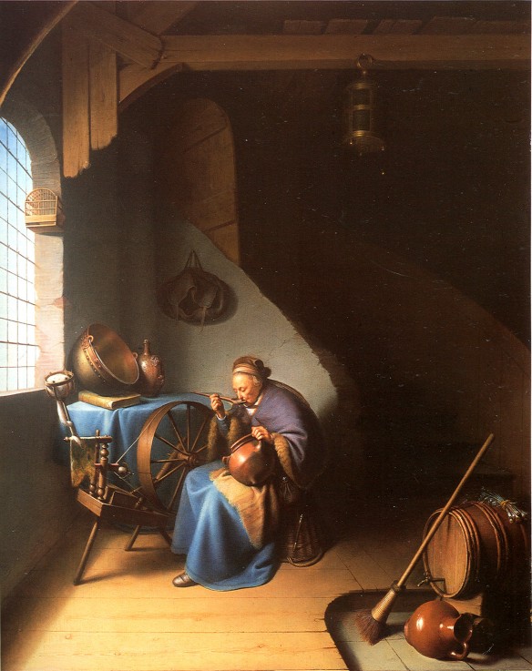 Interior with a Woman eating Porridge de Gerard Dou