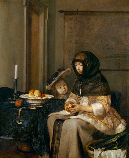 Woman peeling apples de Gerard ter Borch or Terborch