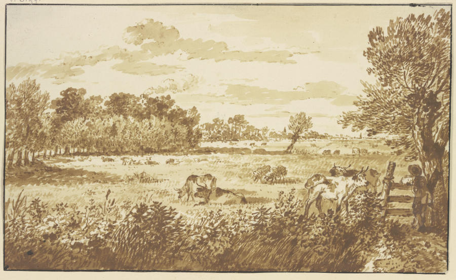 Waldwiese mit Vieh, rechts am Zaun der Hirte de Gerard van Nijmegen