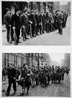 Rifle drill of the Spartacists (top) Revolutionary troops (bottom) on the 9th November 1918, from 'D de German Photographer, (20th century)