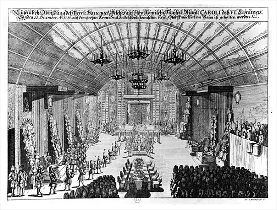 Banquet in the Romer Hall at Frankfurt-am-Main, in honour of the coronation of Charles VI (1685-1740 de German School