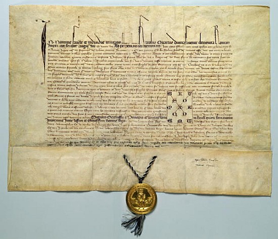 Bull of Charles IV (1316-78) Holy Roman Emperor, 29th January 1365 (ink on parchment with gold seal) de German School