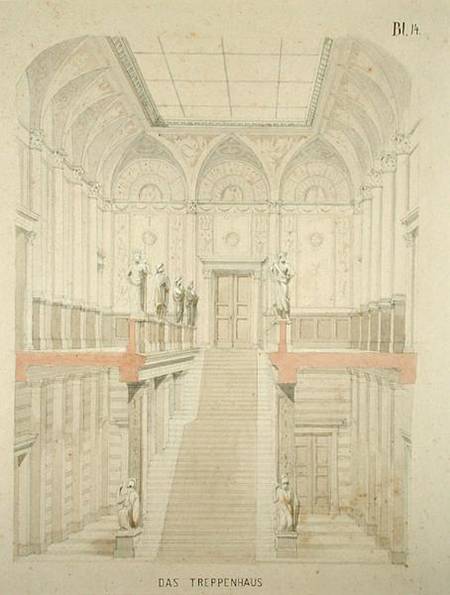 Design for a gallery at the Kunsthalle (pencil & w/c on paper) de German School