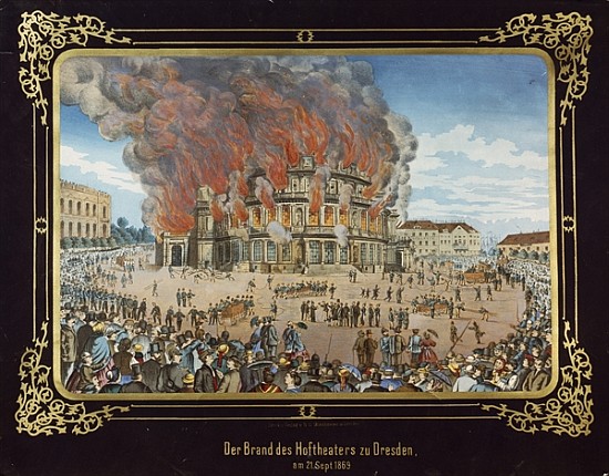Fire at the Royal Theatre in Dresden on 21st September 1869 de German School